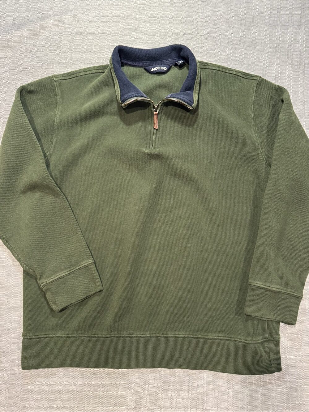 Men’s Lands End Quarter Zip Pullover Sweatshirt – Dark Green – Large